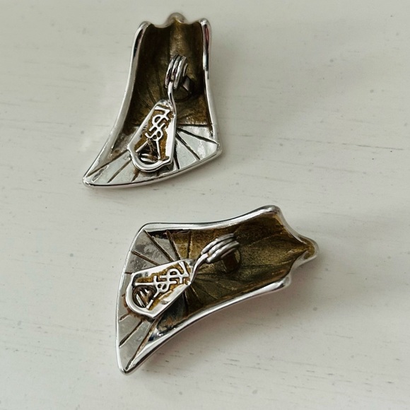 Yves Saint Laurent Silver Geometric Clip-On style pierced Earrings Vintage - Picture 4 of 15